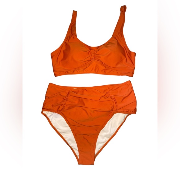 Plus Size High Waisted Swimsuits Ruched Tummy Control Bikini Set Push Up Bra NEW - Picture 1 of 15